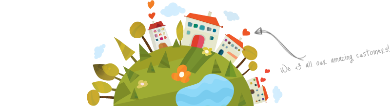 Picture with four houses and heart above one